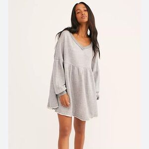 Free People Prudence Pullover Sweatshirt Tunic Gray Long-Sleeve Babydoll Dress